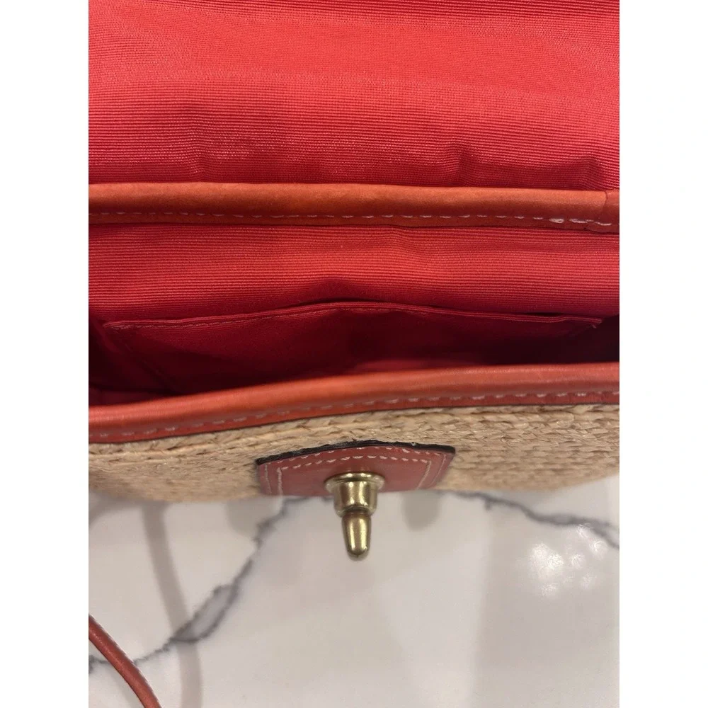 Coach Wristlet Clutch Turn Lock Lined Pockets Beige Brown Gold Reddish Orange